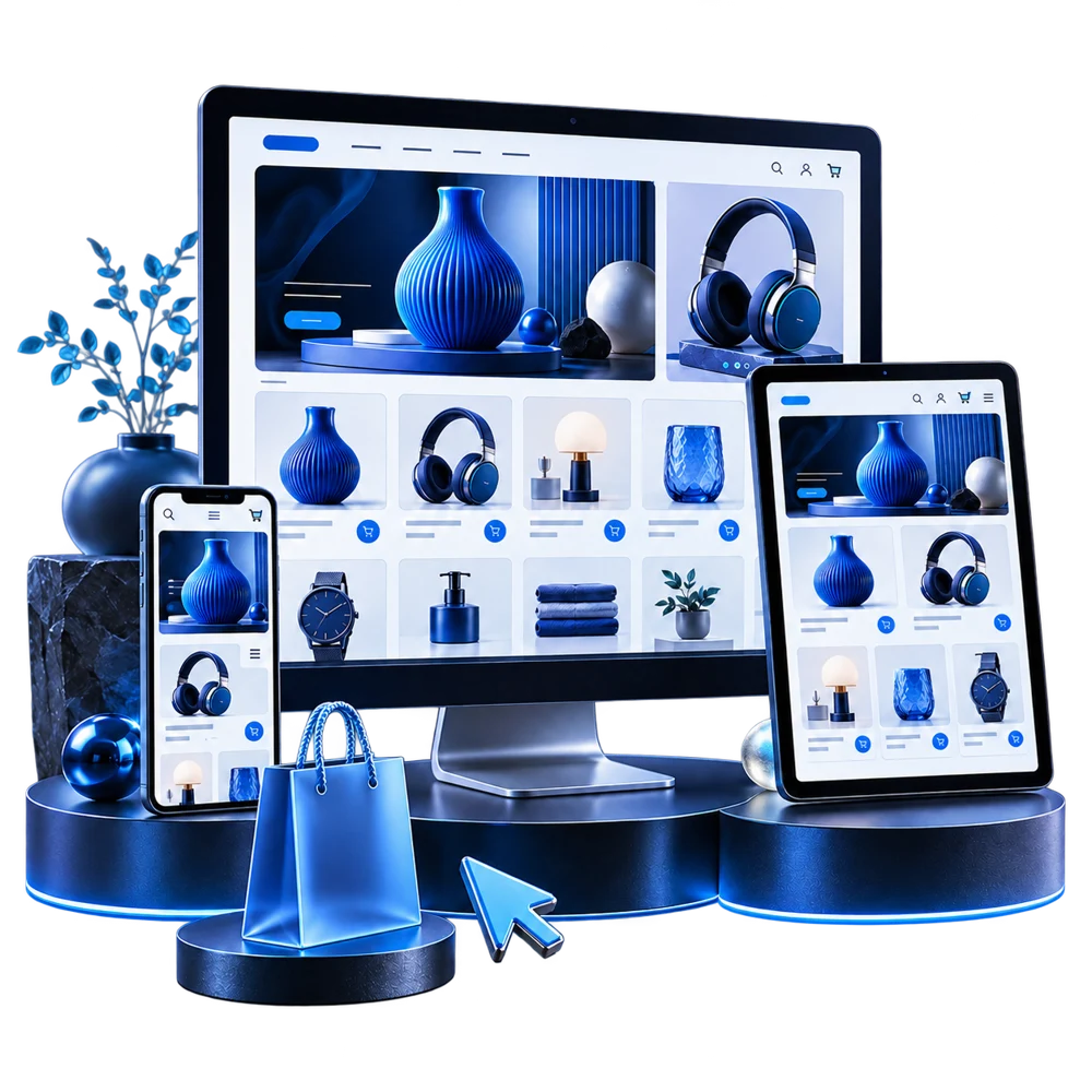Sito e-commerce responsive su computer, tablet e smartphone